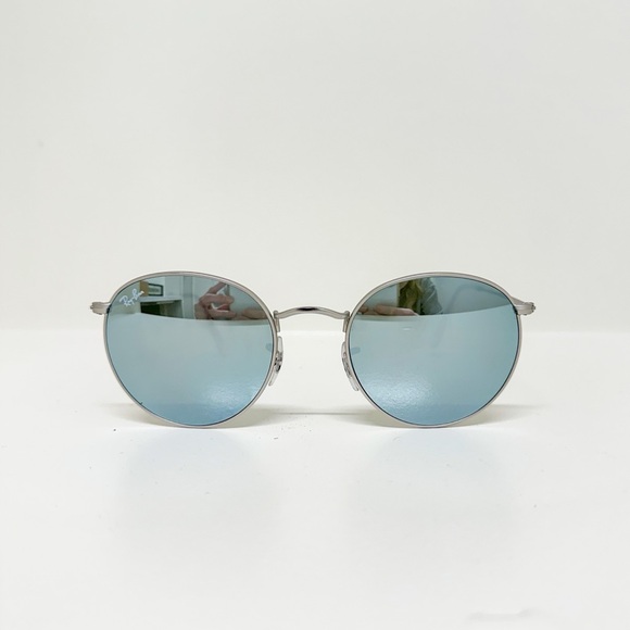 NWOT Ray-Ban Round Silver Reflective Mirror Flash Lenses RB3447 Metal Sunglasses - Picture 9 of 13